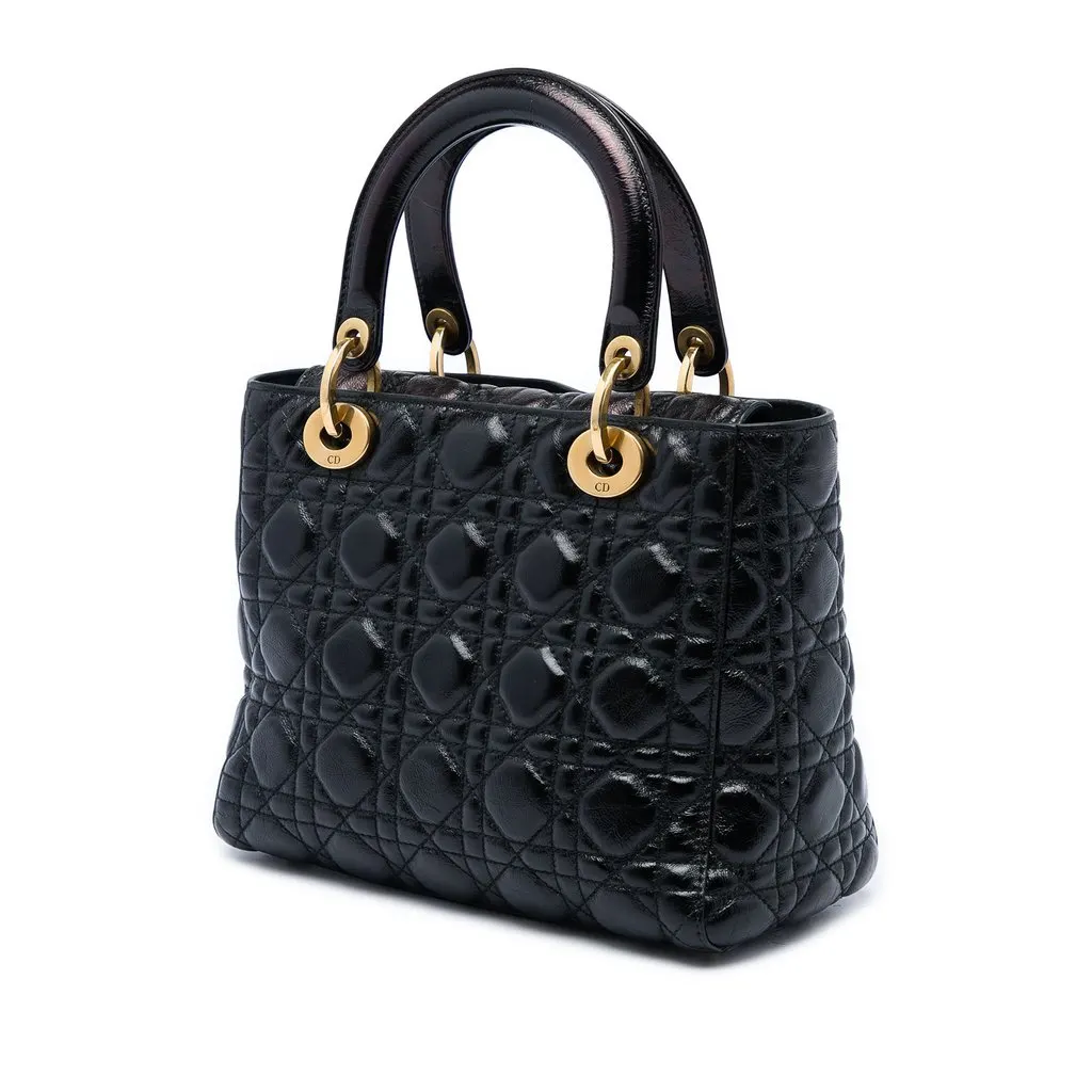 Dior Medium Crinkled Patent Cannage Supple Lady Dior Black Leather Very good - Back View