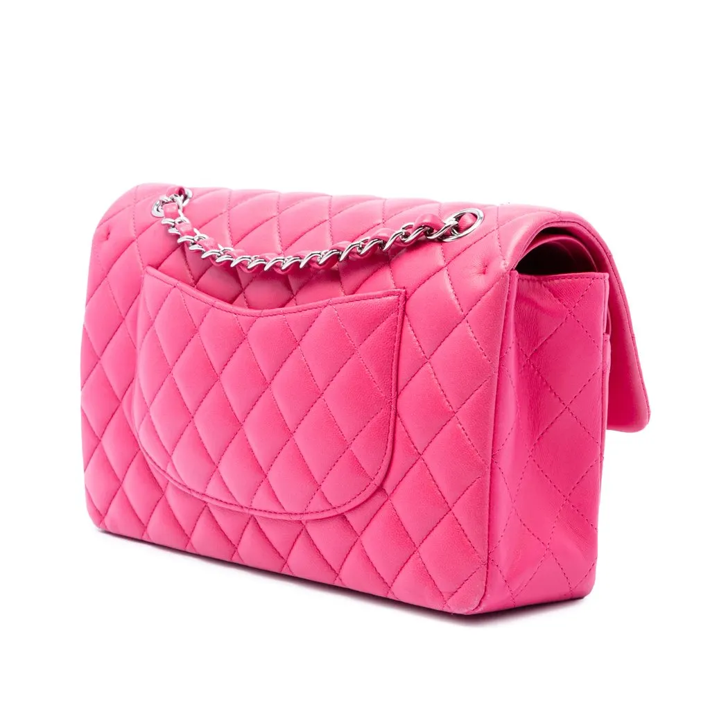 Chanel Medium Classic Lambskin Double Flap Pink Leather Very good - Back View
