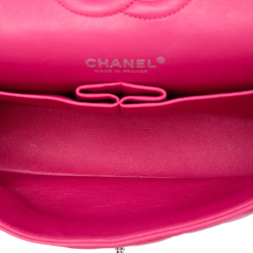 Chanel Medium Classic Lambskin Double Flap Pink Leather Very good - Model View