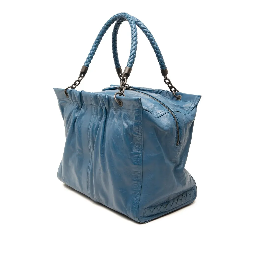 Bottega Veneta Nappa Intrecciato Trimmed Handbag Blue Leather Very good - Back View