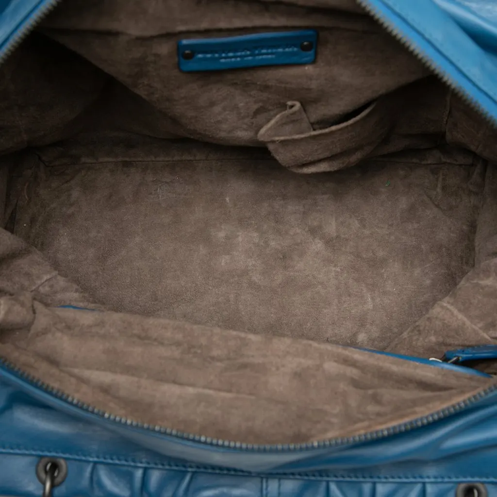 Bottega Veneta Nappa Intrecciato Trimmed Handbag Blue Leather Very good - Model View