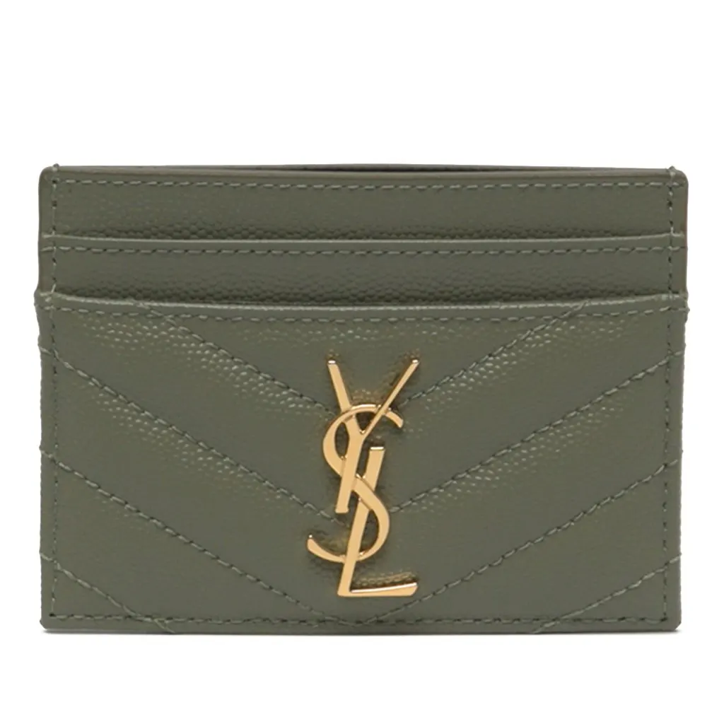 Saint Laurent Chevron Grain de Poudre Cassandre Card Holder Green Leather Very good - Front View