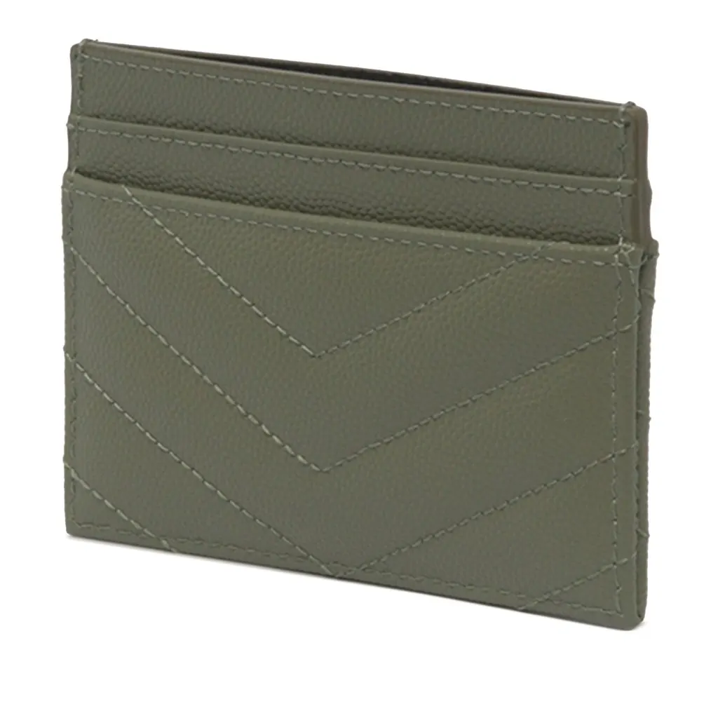 Saint Laurent Chevron Grain de Poudre Cassandre Card Holder Green Leather Very good - Back View