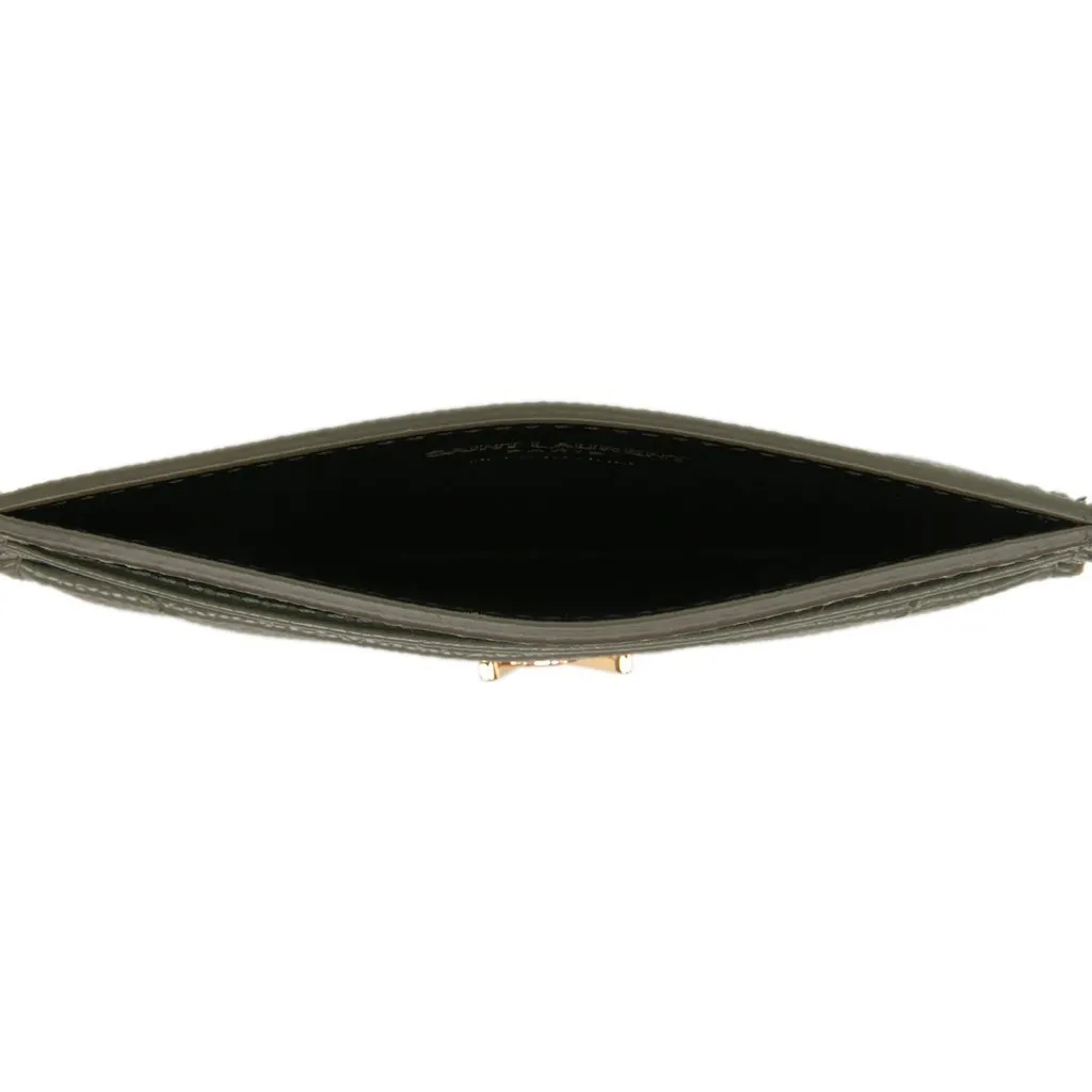 Saint Laurent Chevron Grain de Poudre Cassandre Card Holder Green Leather Very good - Model View
