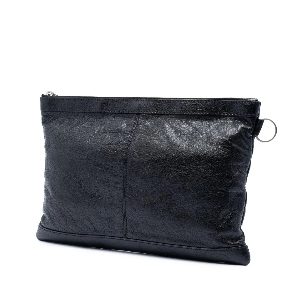 Balenciaga Lambskin Motocross Classic Clip M Clutch Black Leather Very good - Back View