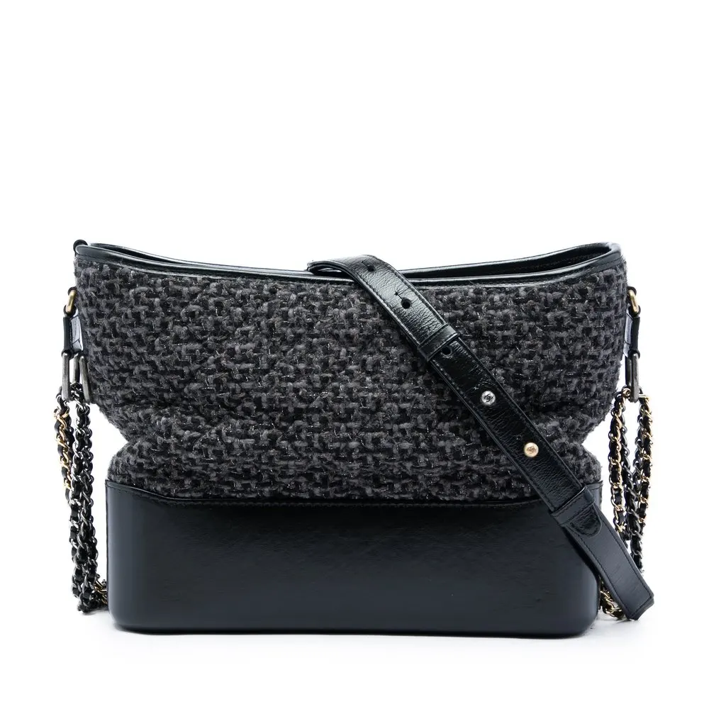 Chanel Medium Tweed and Calfskin Gabrielle Crossbody Black Tweed Very good - Front View