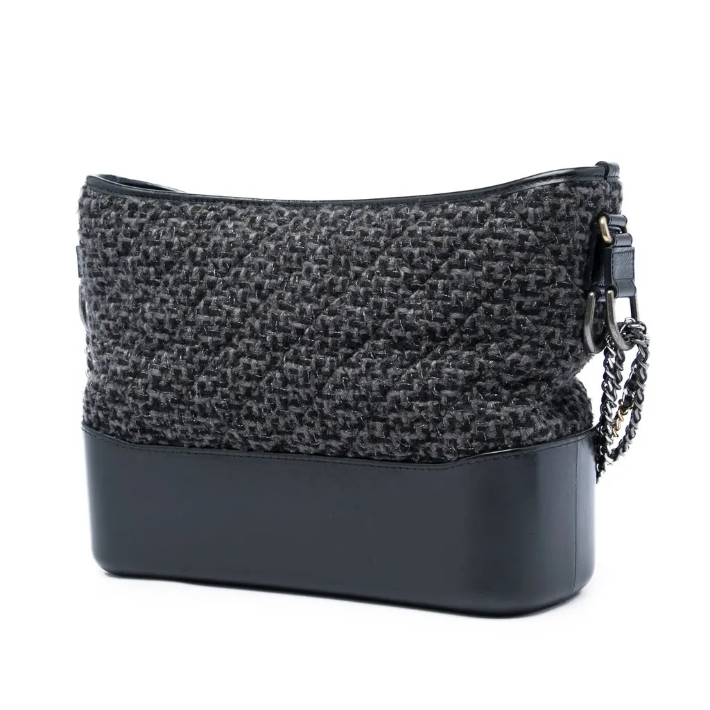 Chanel Medium Tweed and Calfskin Gabrielle Crossbody Black Tweed Very good - Back View