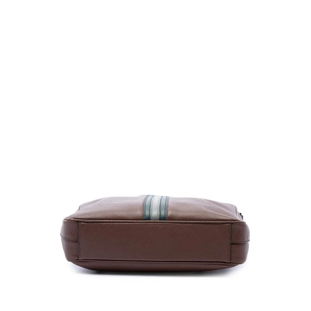 Prada Saffiano Striped Messenger Bag Brown Leather Good - Inside View