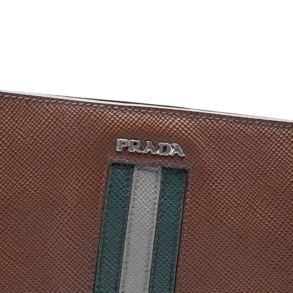 Prada Saffiano Striped Messenger Bag Brown Leather Good - Box View