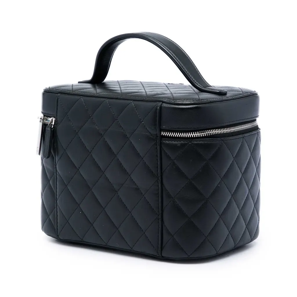 Chanel CC Quilted Lambskin Vanity Bag Black Leather Very good - Back View