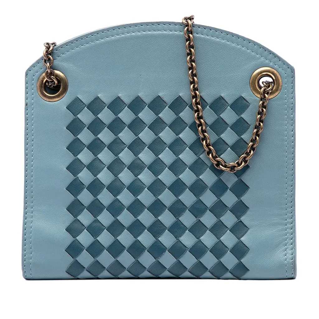 Bottega Veneta Nappa Intrecciato Chain Wallet Blue Leather Very good - Front View