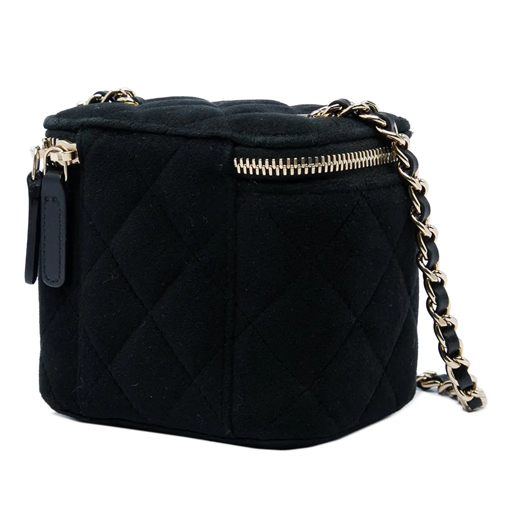 Chanel Mini Velvet Pearl Crush Vanity Case with Chain Black Velvet Good - Back View