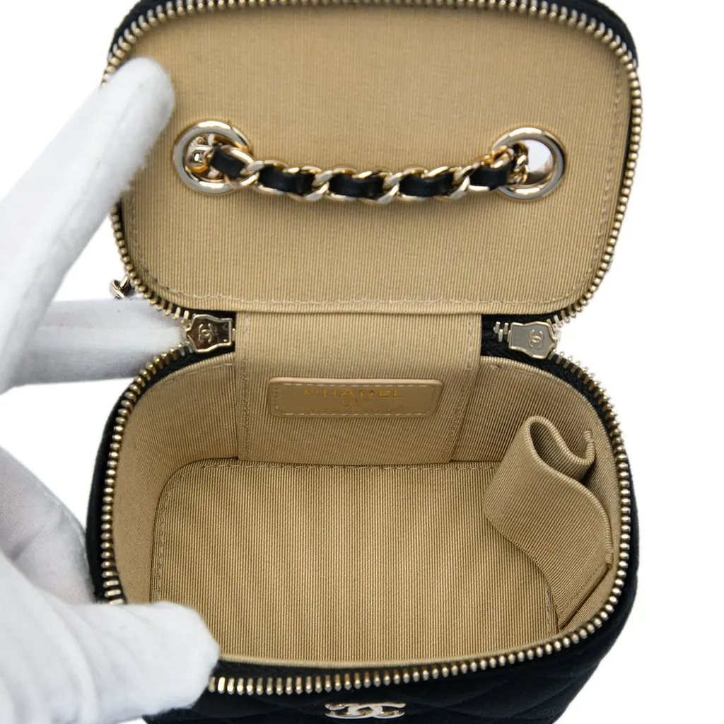 Chanel Mini Velvet Pearl Crush Vanity Case with Chain Black Velvet Good - Model View