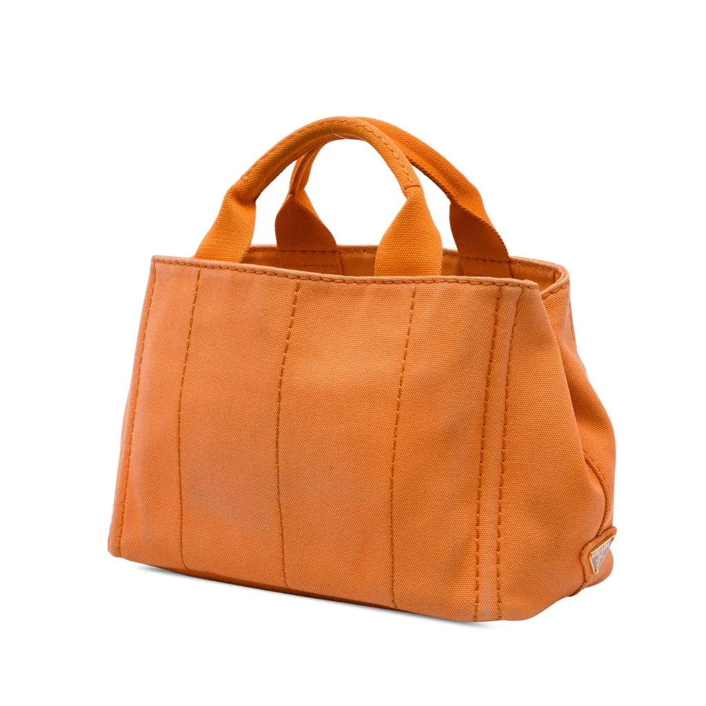 Prada Small Canvas Canapa Logo Tote Orange Canvas Good - Back View