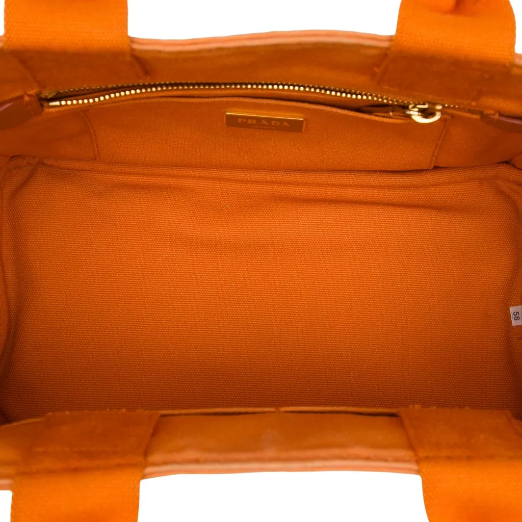 Prada Small Canvas Canapa Logo Tote Orange Canvas Good - Model View