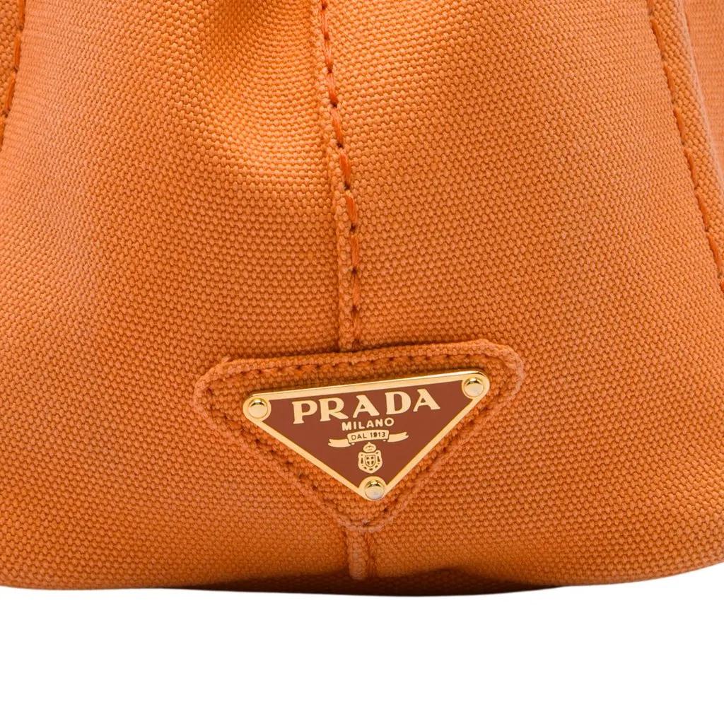 Prada Small Canvas Canapa Logo Tote Orange Canvas Good - Box View