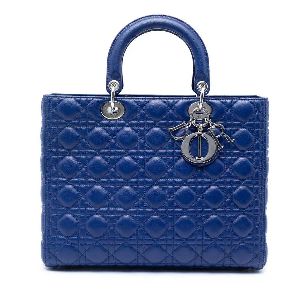 Dior Large Lambskin Cannage Lady Dior Blue Leather Very good - Front View