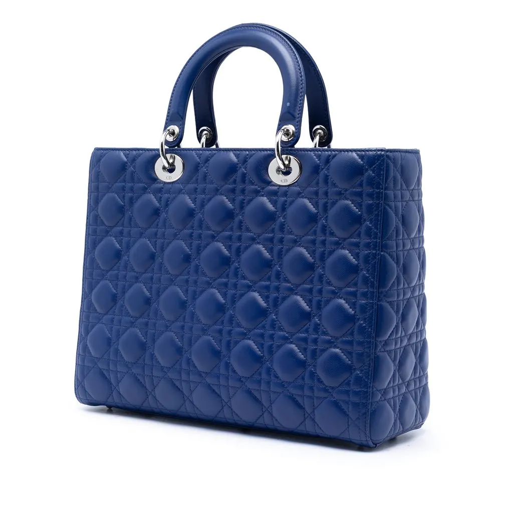 Dior Large Lambskin Cannage Lady Dior Blue Leather Very good - Back View