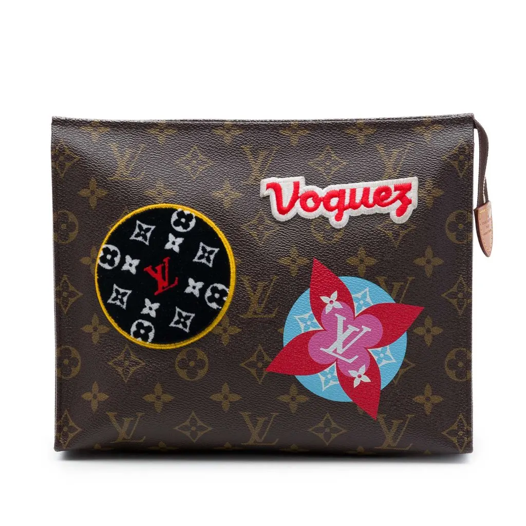 Louis Vuitton Limited Edition Monogram Patches and Travel Stickers Toiletry 26 Pouch Brown Canvas Very good - Front View