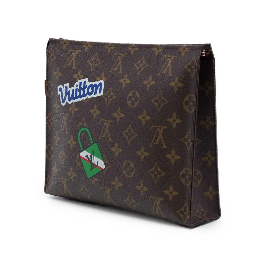 Louis Vuitton Limited Edition Monogram Patches and Travel Stickers Toiletry 26 Pouch Brown Canvas Very good - Back View