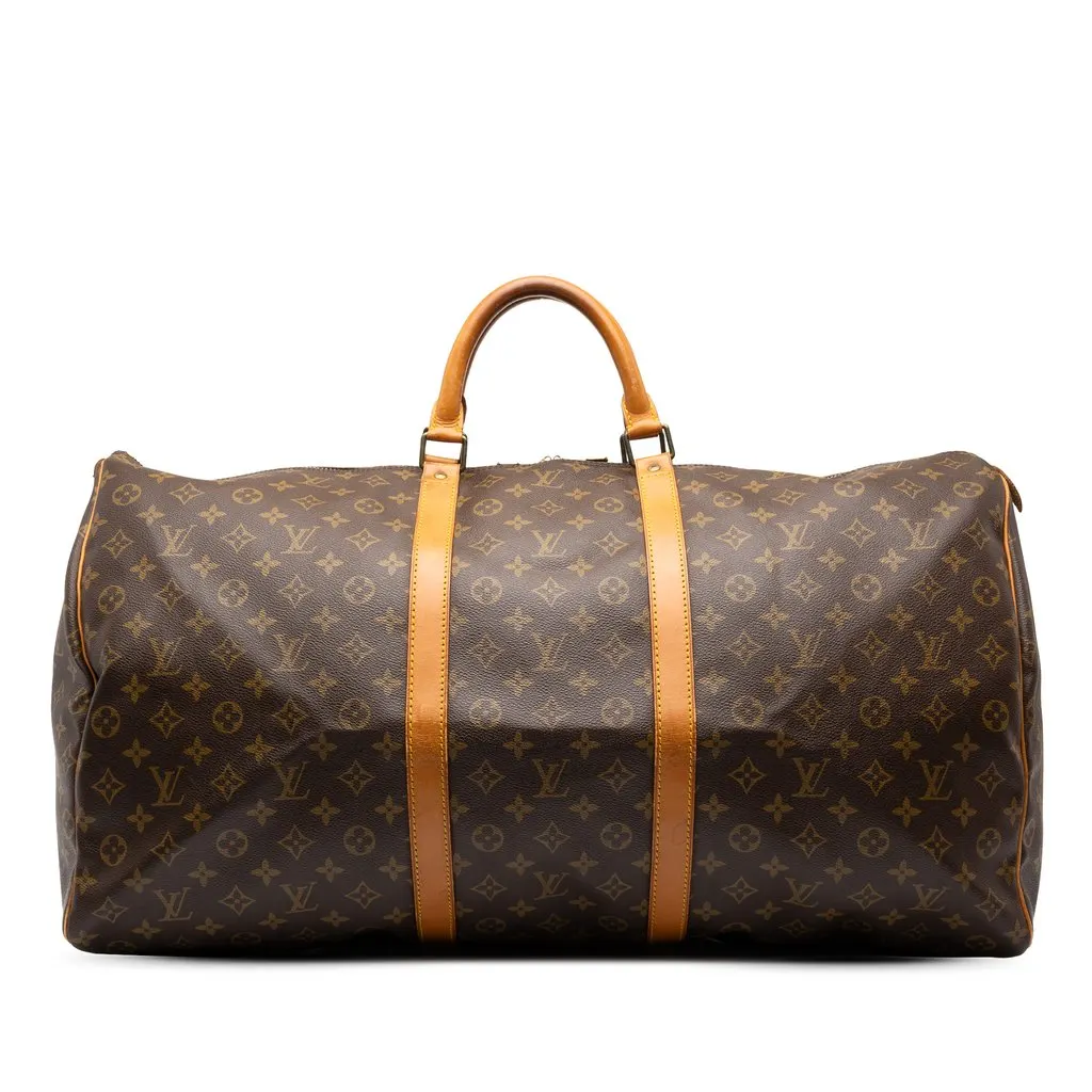 Louis Vuitton Monogram Keepall 60 Brown Canvas Good - Front View