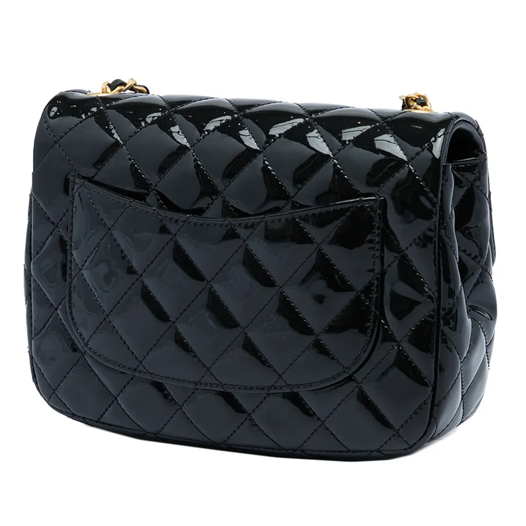 Chanel Mini Square Classic Patent Enamel Coco Hearts Single Flap Black Leather Very good - Back View