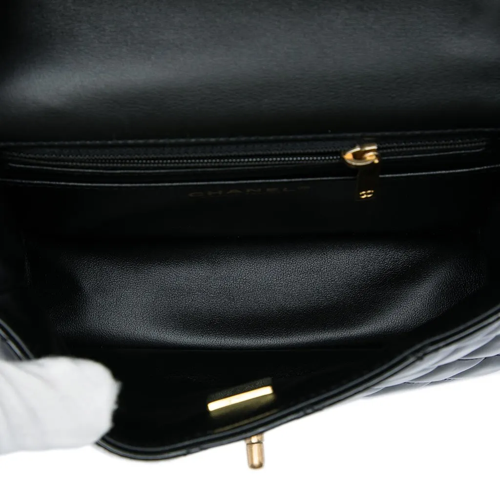Chanel Mini Square Classic Patent Enamel Coco Hearts Single Flap Black Leather Very good - Model View