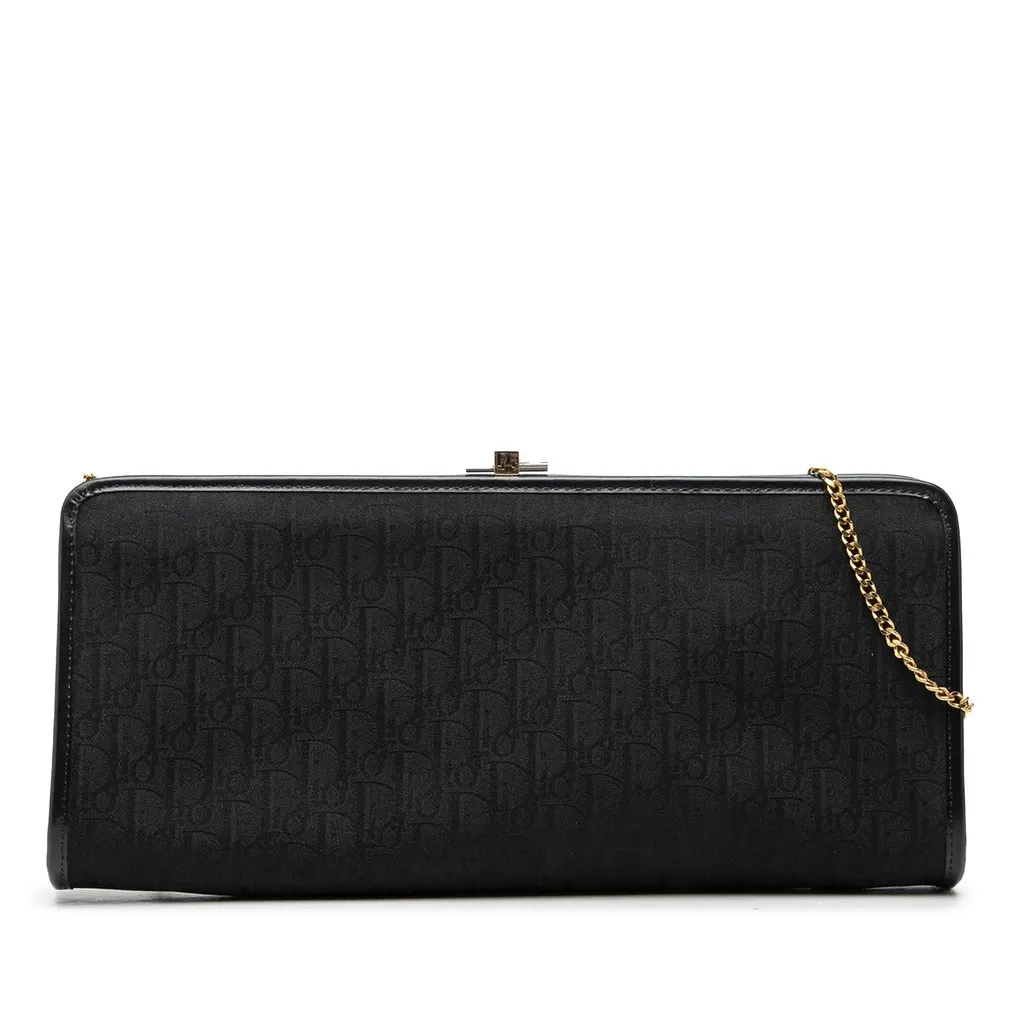Dior Diorissimo Trotter Canvas Clutch With Chain Black Very good - Front View