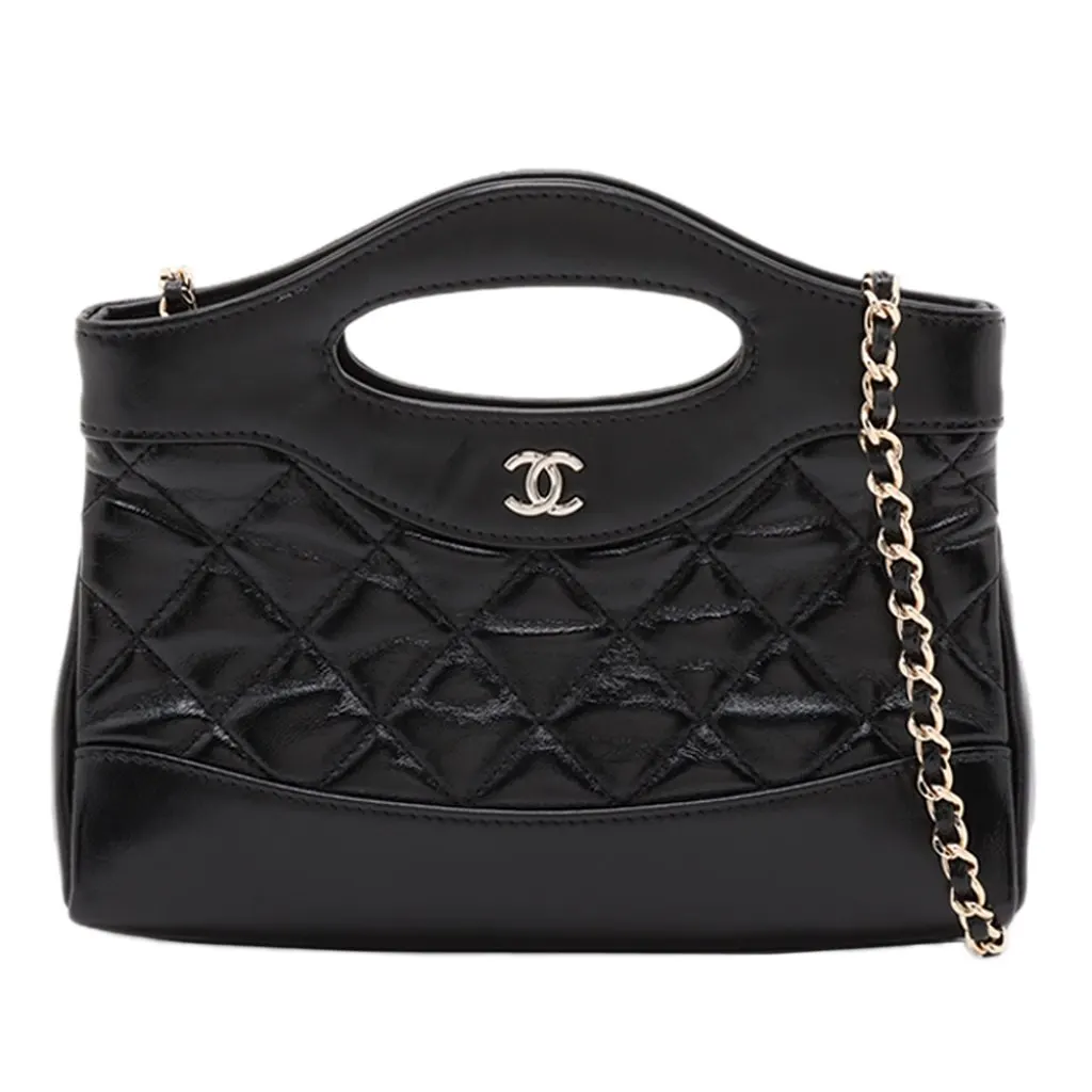 Chanel Nano Quilted Glazed Calfskin 31 Shopping Bag Black Leather Very good - Front View