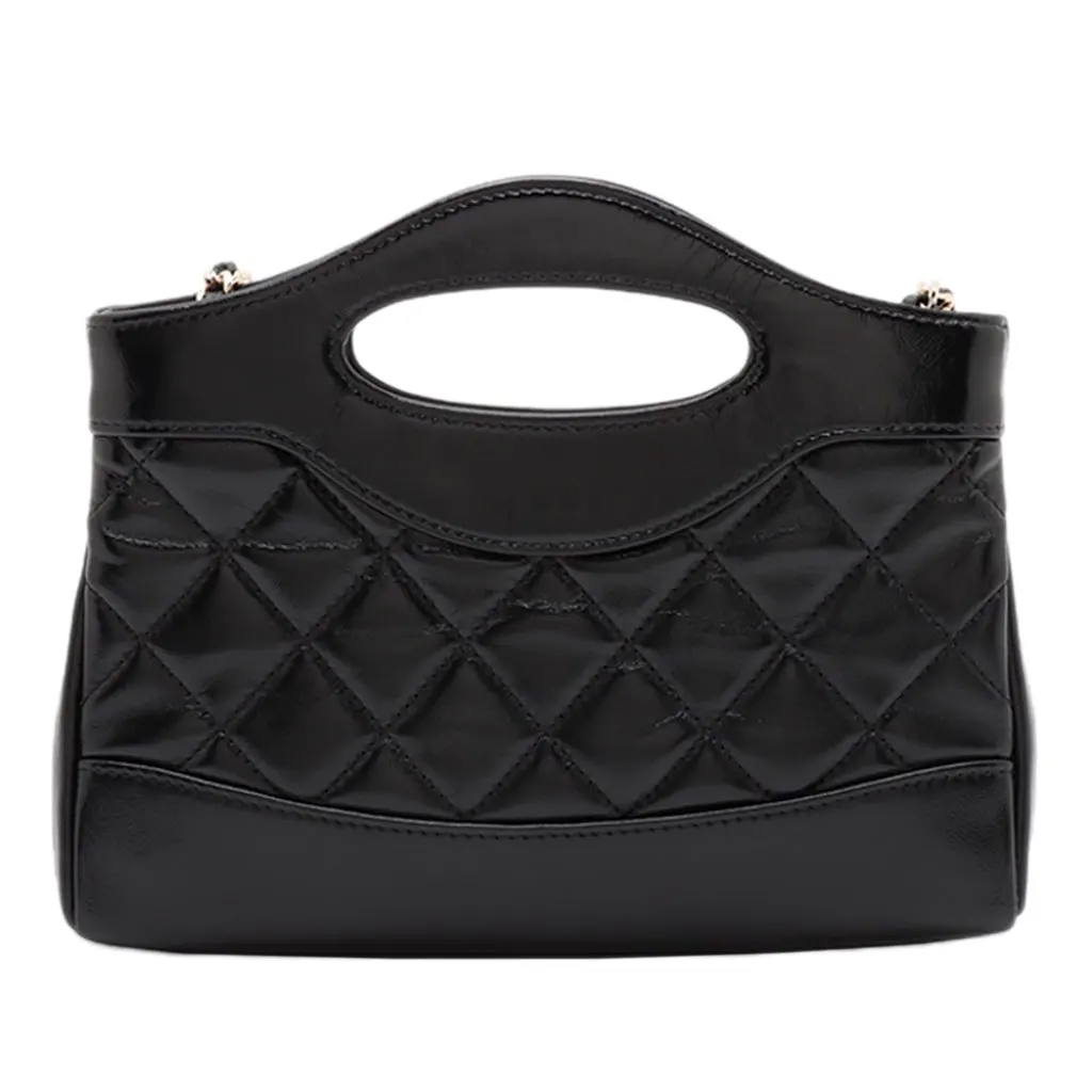 Chanel Nano Quilted Glazed Calfskin 31 Shopping Bag Black Leather Very good - Back View