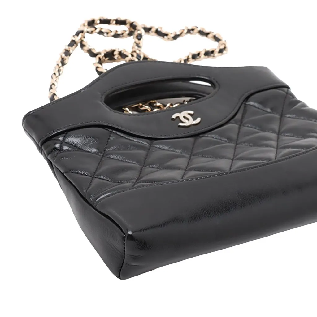 Chanel Nano Quilted Glazed Calfskin 31 Shopping Bag Black Leather Very good - Inside View