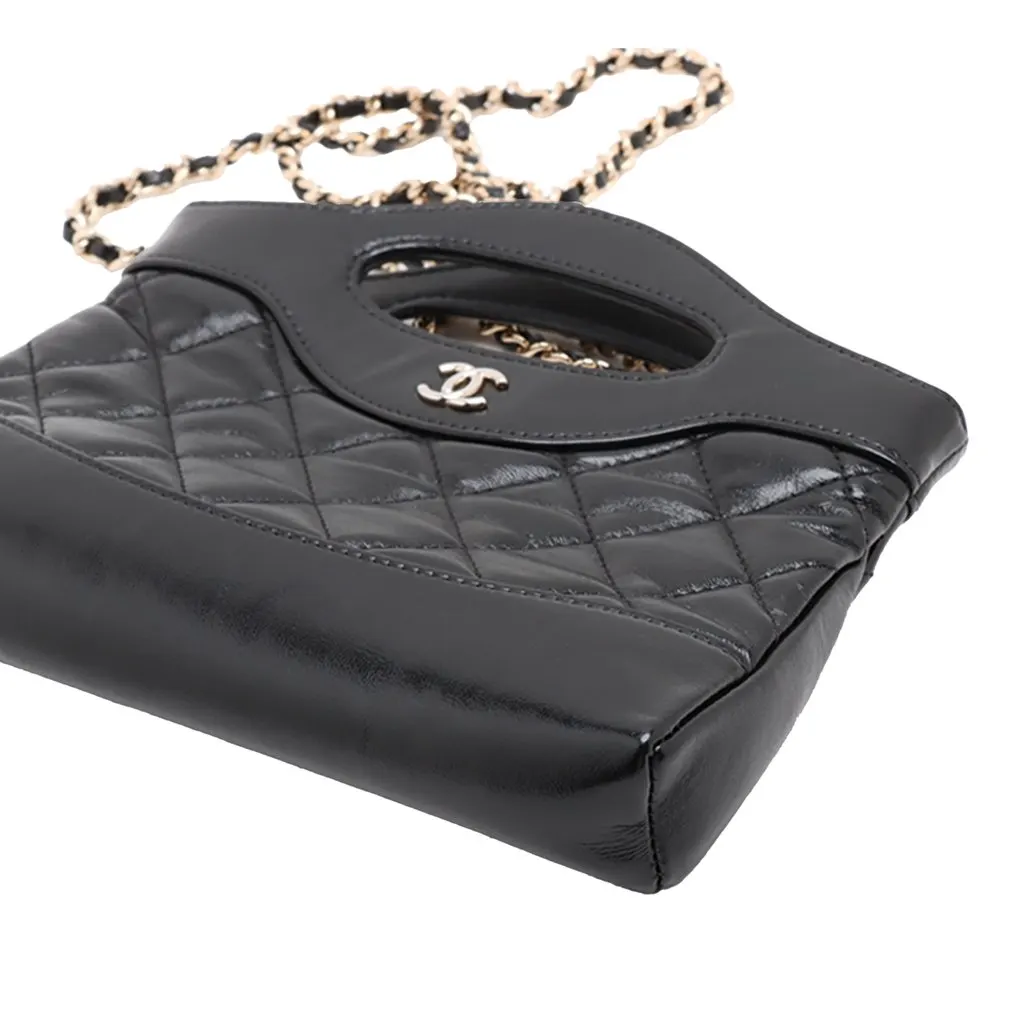 Chanel Nano Quilted Glazed Calfskin 31 Shopping Bag Black Leather Very good - Model View