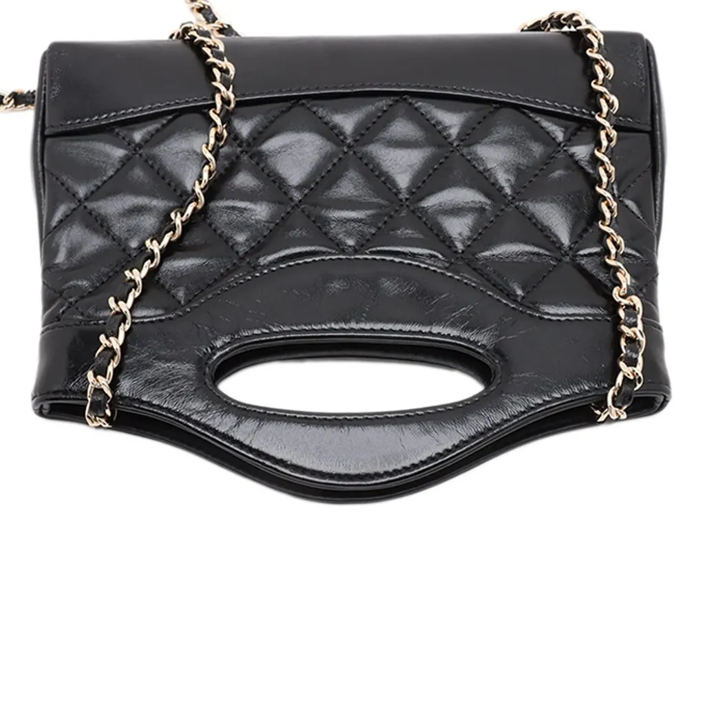 Chanel Nano Quilted Glazed Calfskin 31 Shopping Bag Black Leather Very good - Box View