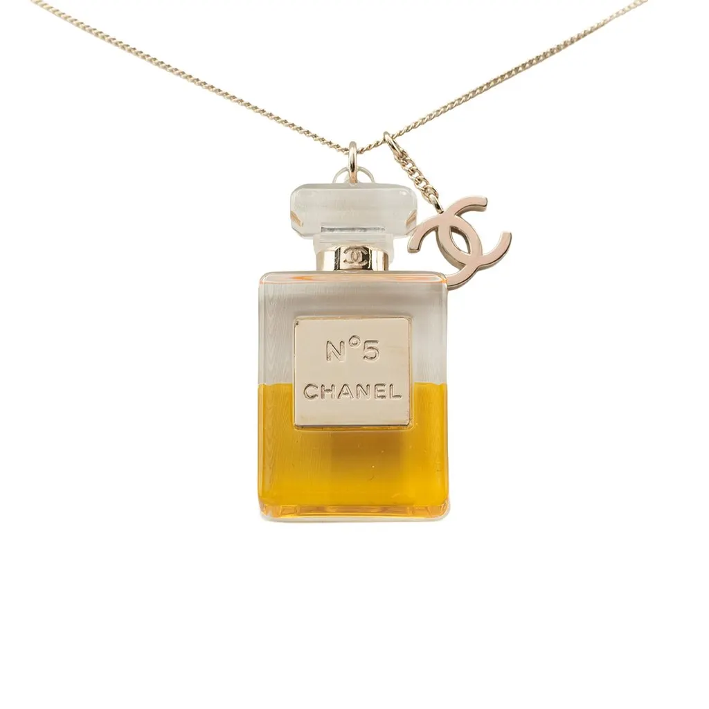 Chanel CC Gold Plated and Resin No 5 Perfume Bottle Pendant Necklace Gold Metal Very good - Back View