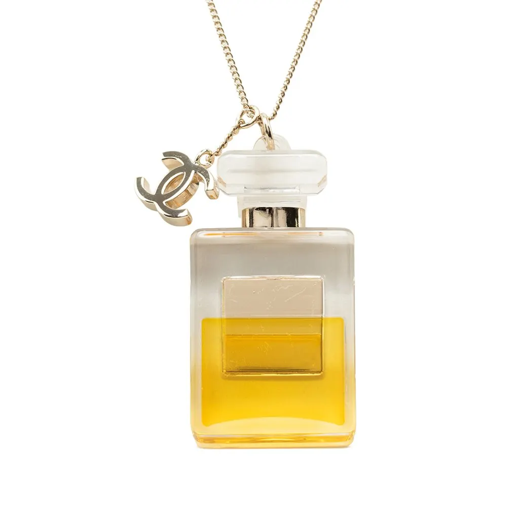 Chanel CC Gold Plated and Resin No 5 Perfume Bottle Pendant Necklace Gold Metal Very good - Inside View