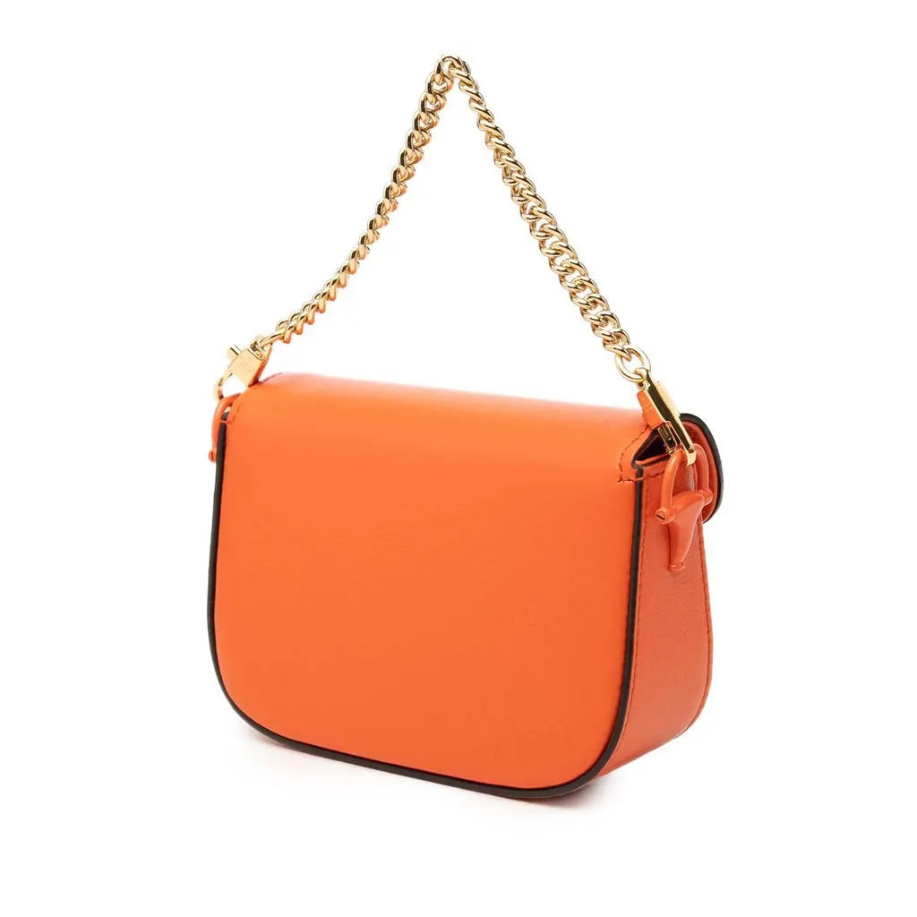 Gucci Mini Calfskin Horsebit 1955 Web Satchel Orange Leather Good - Back View