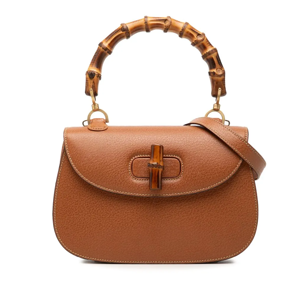 Gucci Grained Calfskin Bamboo Night Brown Leather Very good - Front View