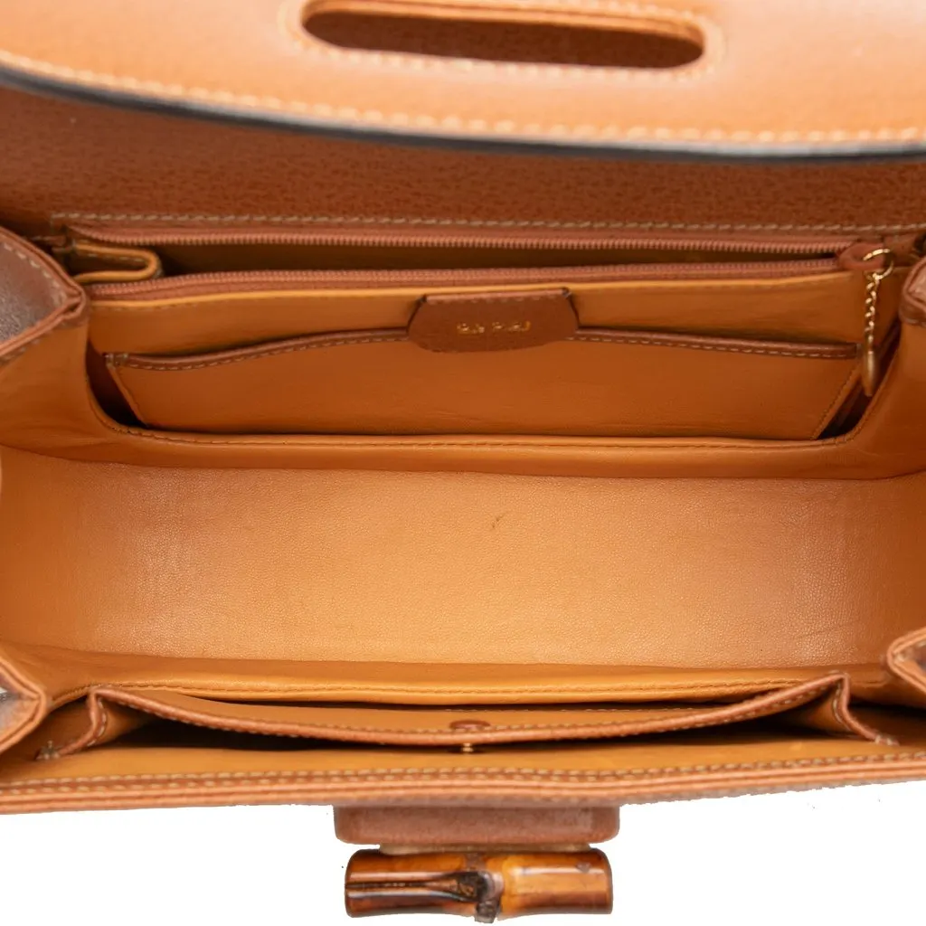Gucci Grained Calfskin Bamboo Night Brown Leather Very good - Model View