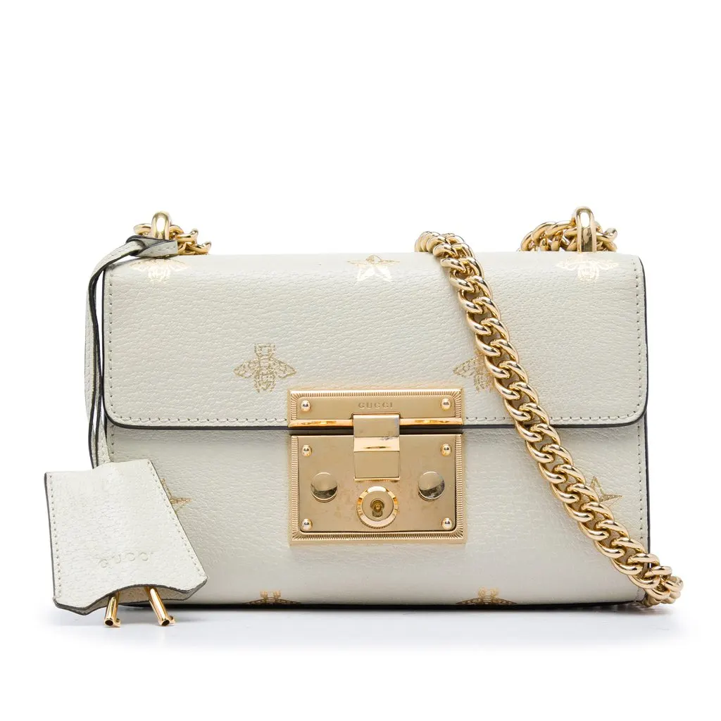 Gucci Small Leather Bee Star Padlock Crossbody White Leather Very good - Front View