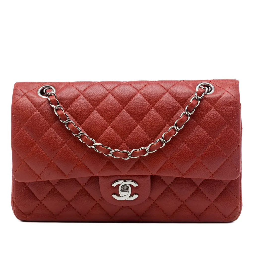 Chanel Medium Classic Caviar Double Flap Red Leather Very good - Front View