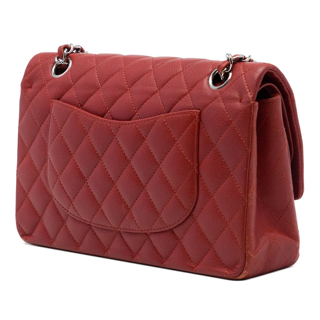Chanel Medium Classic Caviar Double Flap Red Leather Very good - Back View