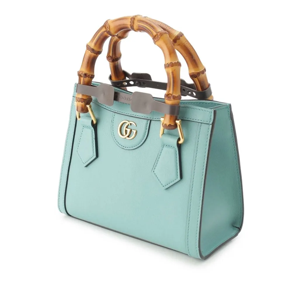 Gucci Mini Calfskin Bamboo Diana Satchel Blue Leather Very good - Back View