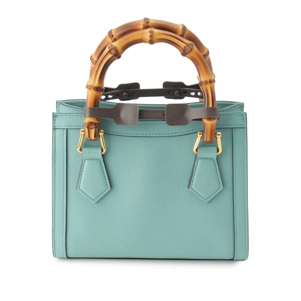 Gucci Mini Calfskin Bamboo Diana Satchel Blue Leather Very good - Model View