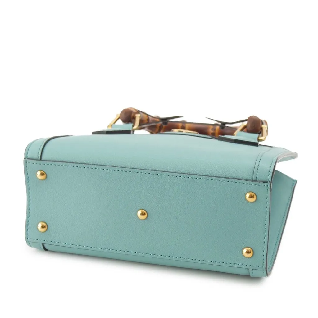Gucci Mini Calfskin Bamboo Diana Satchel Blue Leather Very good - Box View