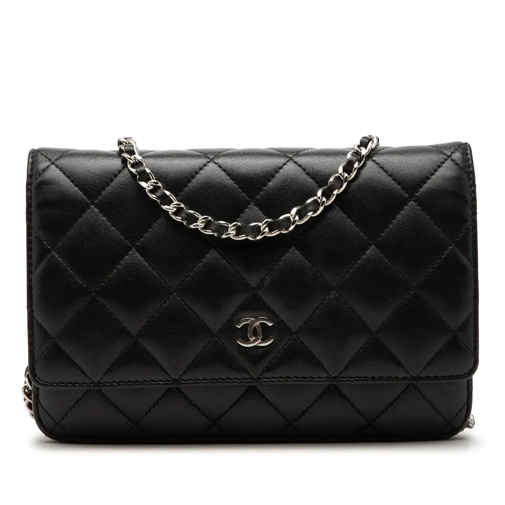 Chanel CC Quilted Lambskin Wallet On Chain Black Leather Very good - Front View