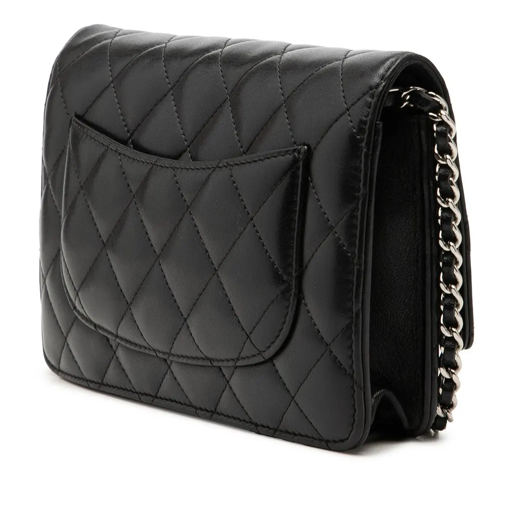 Chanel CC Quilted Lambskin Wallet On Chain Black Leather Very good - Back View