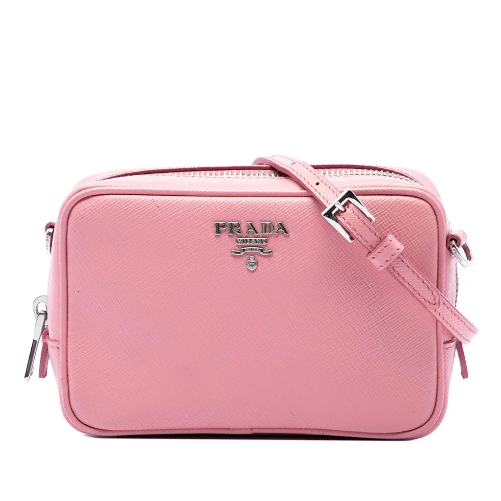 Prada Mini Saffiano Lux Camera Bag Pink Leather Very good - Front View