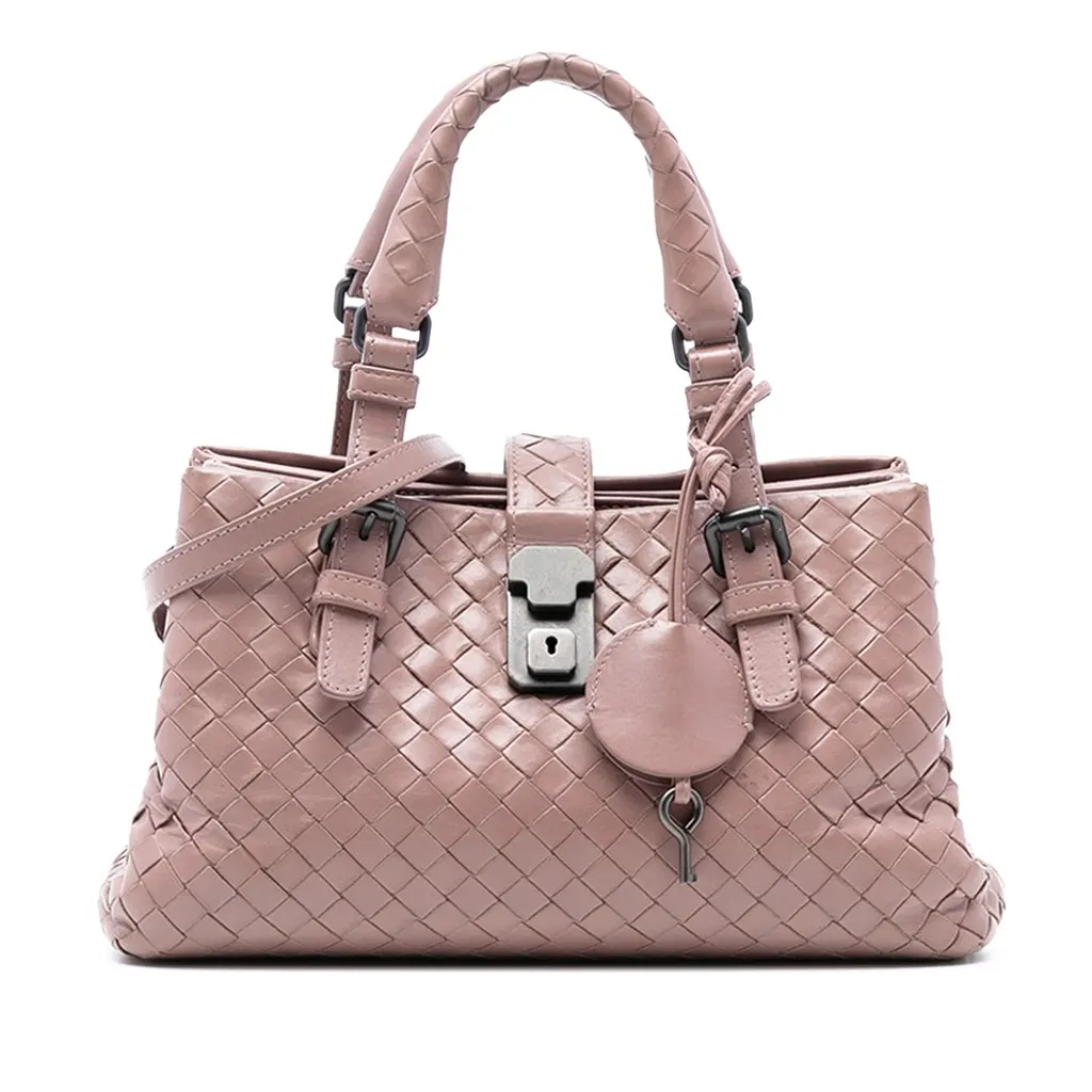 Bottega Veneta Mini Nappa Intrecciato Roma Satchel Pink Leather Good - Front View