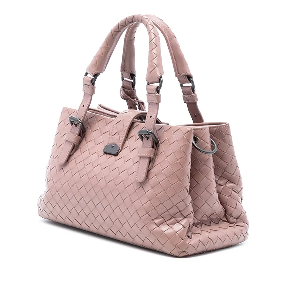 Bottega Veneta Mini Nappa Intrecciato Roma Satchel Pink Leather Good - Back View