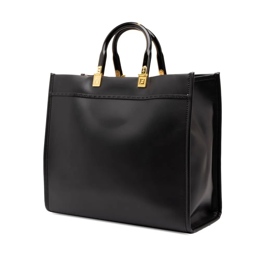Fendi Versace Fendace Medium Calfskin Sunshine Shopper Tote Black Leather Very good - Back View